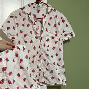 J. Crew Short Pajama Set Women’s XS Cotton Strawberry Print